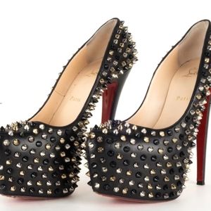 Christian Louboutin black leather mix spiked Daffo